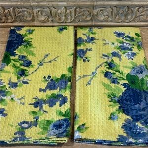 NWT April Cornell Set of 2 Yellow Floral Waffle Weave Kitchen Towels RARE